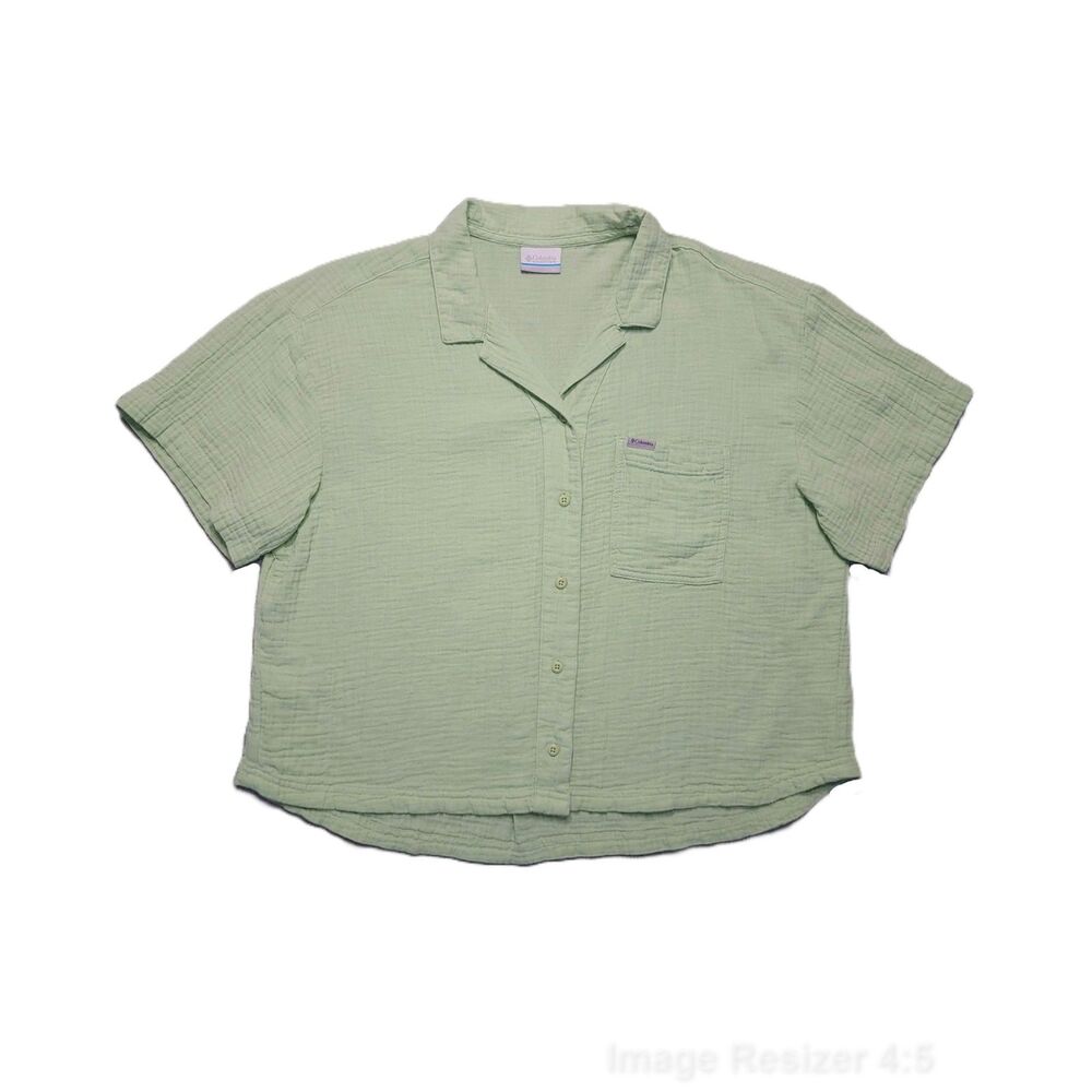 Columbia Holly Hideaway Breezy Top Womens XL Short Sleeve Button Up Green Cotton